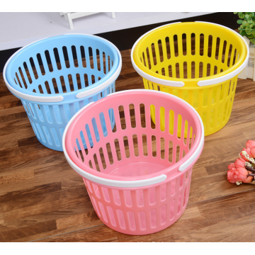 Colorful portable small round storage plastic basket with handle